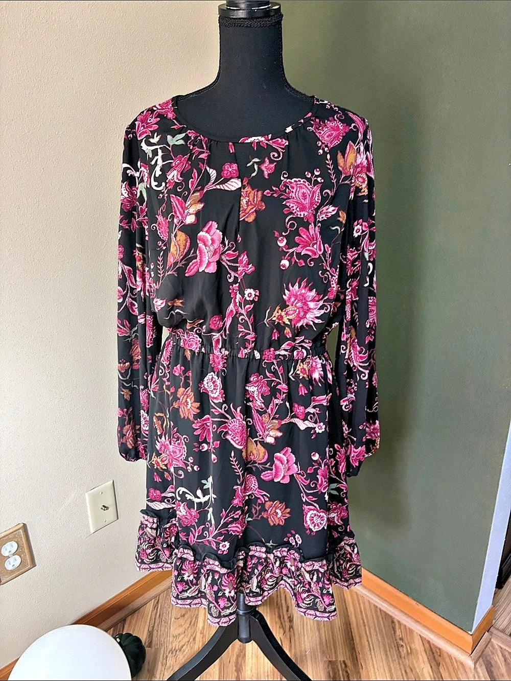 INC International Concepts Floral Midi Dress in Black & Pink